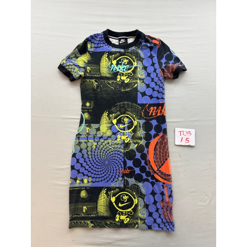 Nike Sportswear Womens Graphic T-Shirt Dress Purple Yellow Black Size M